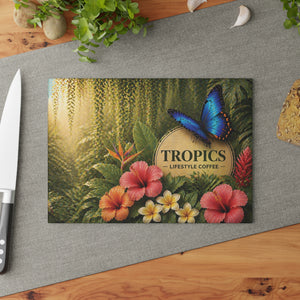 Glass Coffee Station Tray - 'Tropics Lifestyle Coffee Rainforest Butterfly