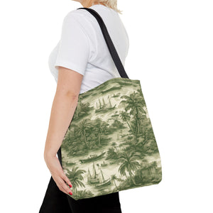 Coastal Toile Green Tote Bag - 3 Sizes