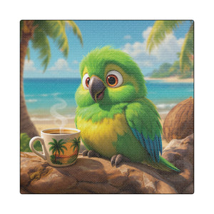 Tropical Beach Canvas - Lulu the Parrot Coffee Wall Art, Black