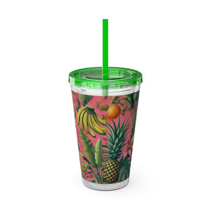 Tropical Tumbler with Straw | 16 oz:  More Tropical Palms, Coral