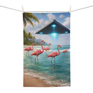 Microfiber Coffee/Tea Towel ~ UFO & Beach Flamingos