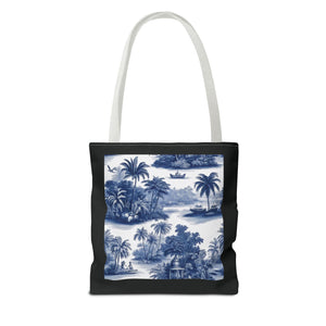 Coastal Toile Tote Bag, Blue — 3 Sizes
