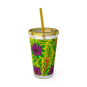 Tropical Tumbler with Straw | 16 oz: Midnight Flower Yellow