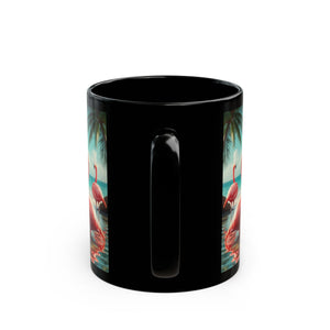 Black Coffee Mug - Flamingo Morning Dip