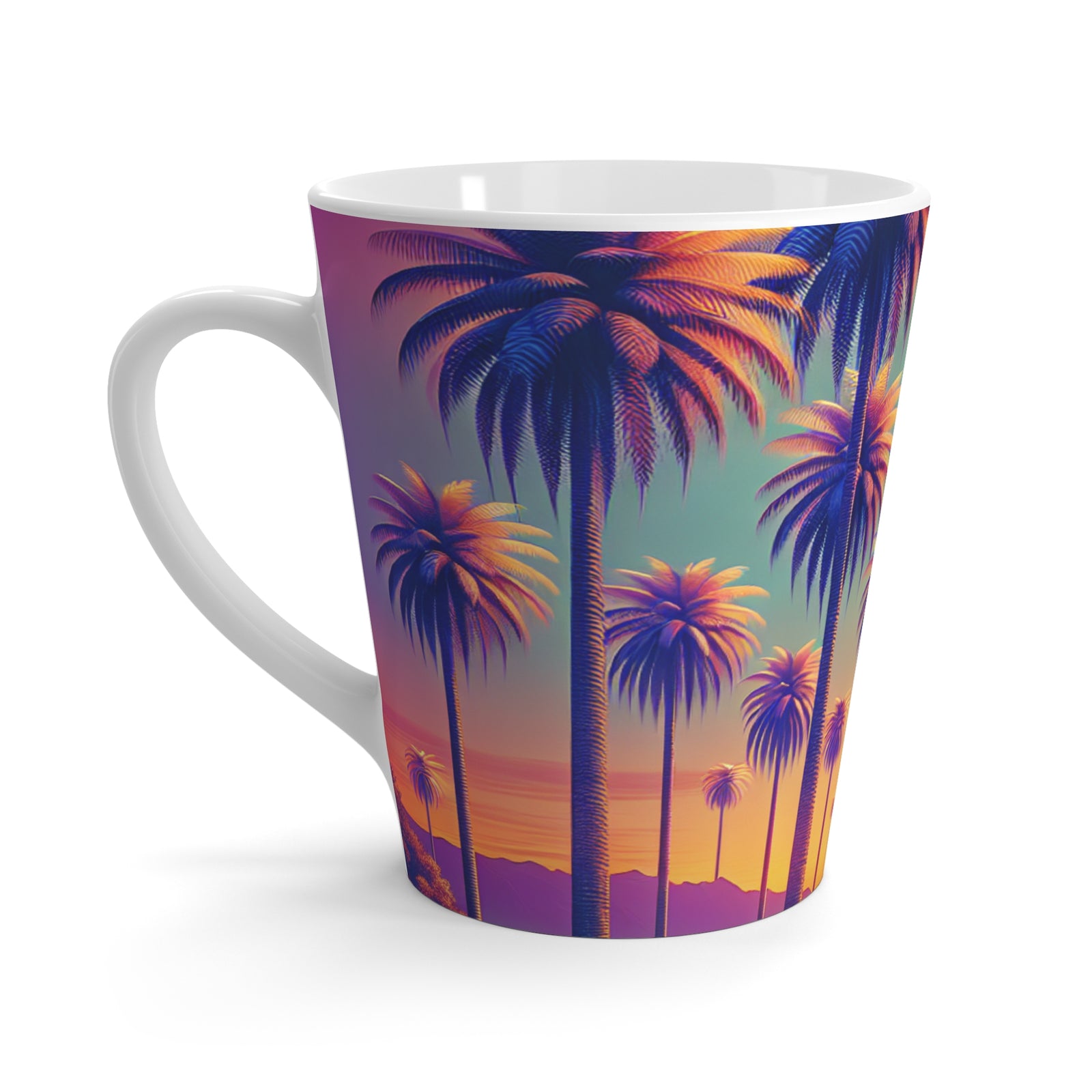 Latte White Mug - Perfect for Coffee Enthusiasts / Sunset Palms