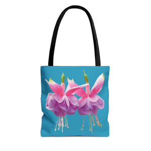 Two Fuschsias Tropical Flower Tote Bag/Turquoise - 3 Sizes