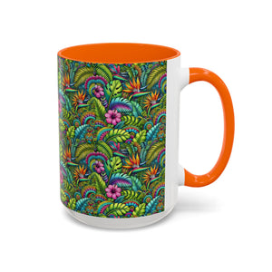 Accent Color Coffee Mug (11, 15oz), Rainforest Blooms