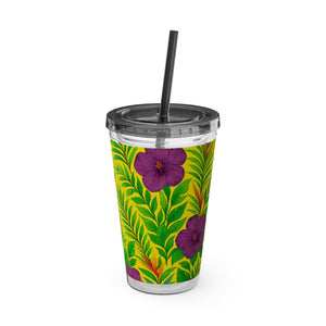 Tropical Tumbler with Straw | 16 oz: Midnight Flower Yellow