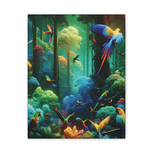 Tropical Parrots Canvas Wall Art — Vibrant Flight School Jungle Scene Matte