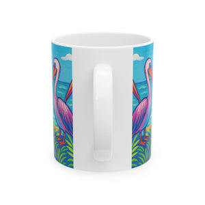 Ceramic White Mug - 11oz & 15oz, / Beach Pelican Party