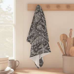 Tropical Microfiber Coffee/Tea Towel – Seahorse Trio, Grey