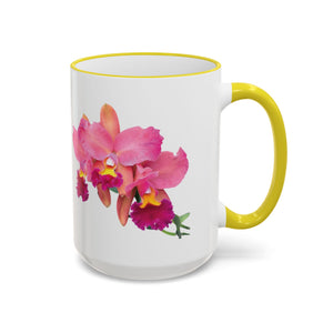 Accent Rim & Handle Mug – Pink Orchids
