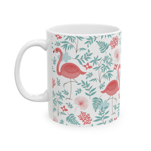 Ceramic White Mug - Happy Flamingos