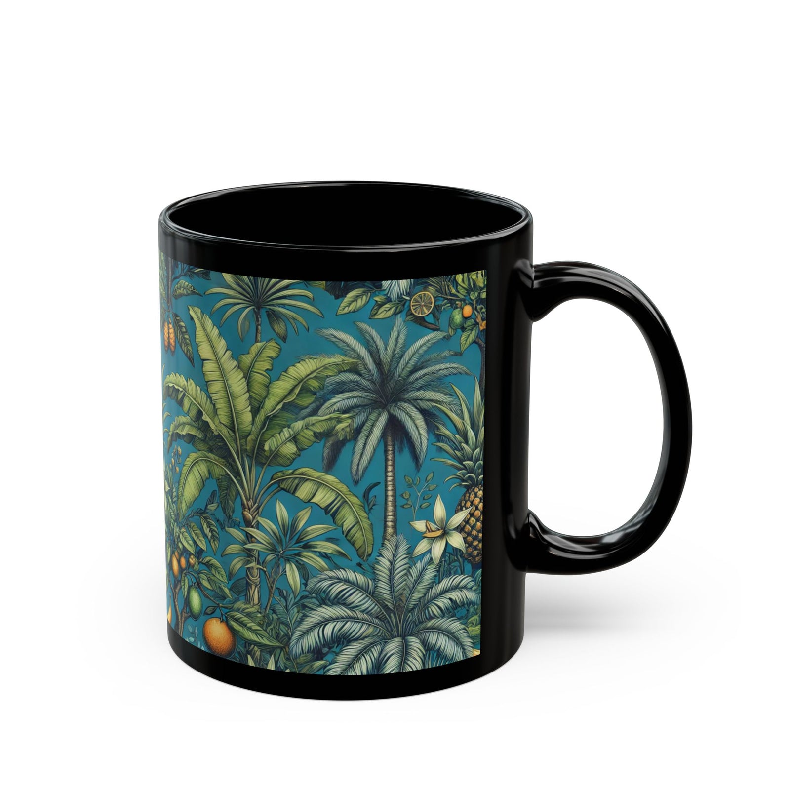 Black Coffee Mug - Tropical Fruit, Blue