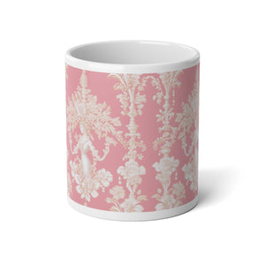 Jumbo Mug, 20oz, Pearl Lady Toile, Hibiscus Pink | Tropical Coffee Cup
