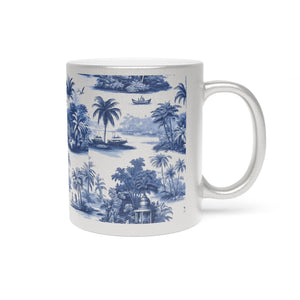 Tropical Metallic Mug, Gold or Silver - Tropical Trip Toile Classic, Blue