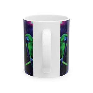 Ceramic White Mug - 11oz & 15oz, Galactic Parrot, 2 Sides