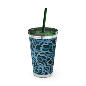 Tropical Tumbler with Straw | 16 oz: Coral Threads, Blue