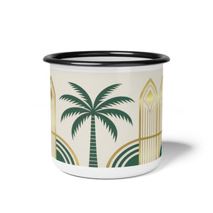 Enamel Camp Cup — Art Deco Palm & Windows