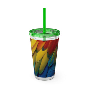 Tropical Tumbler with Straw | 16 oz: Parrot Macaw Feathers