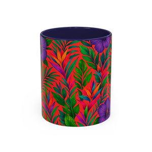 Accent Coffee Mug (11, 15oz), 8 Colors - Midnight Flower Coral