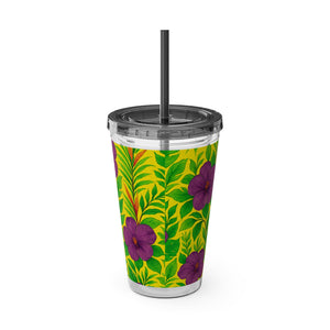 Tropical Tumbler with Straw | 16 oz: Midnight Flower Yellow