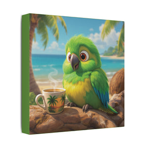 Tropical Beach Canvas - Lulu the Parrot Coffee Wall Art, Green