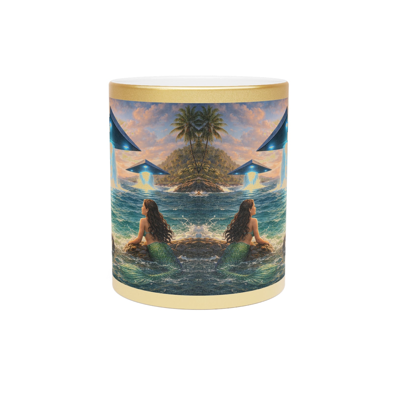 Tropical Metallic Mug, Gold or Silver - UFOs & Mermaids
