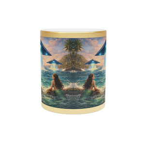 Tropical Metallic Mug, Gold or Silver - UFOs & Mermaids