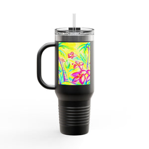 Insulated Travel Mug, 40oz / Tropical Doodles, Yellow - Perfect for Outdoor Adventures