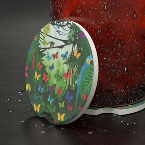 Soapstone Car Coaster — Tropical Jungle Butterflies