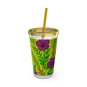 Tropical Tumbler with Straw | 16 oz: Midnight Flower Yellow