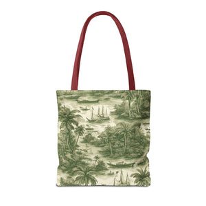 Coastal Toile Green Tote Bag - 3 Sizes