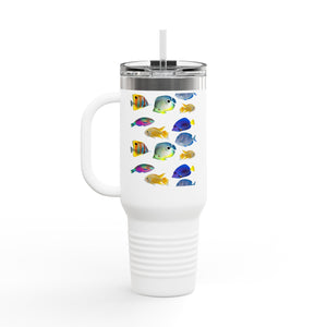 School of Fish/White Insulated Travel Mug - 40oz - Perfect for Outdoor Adventures