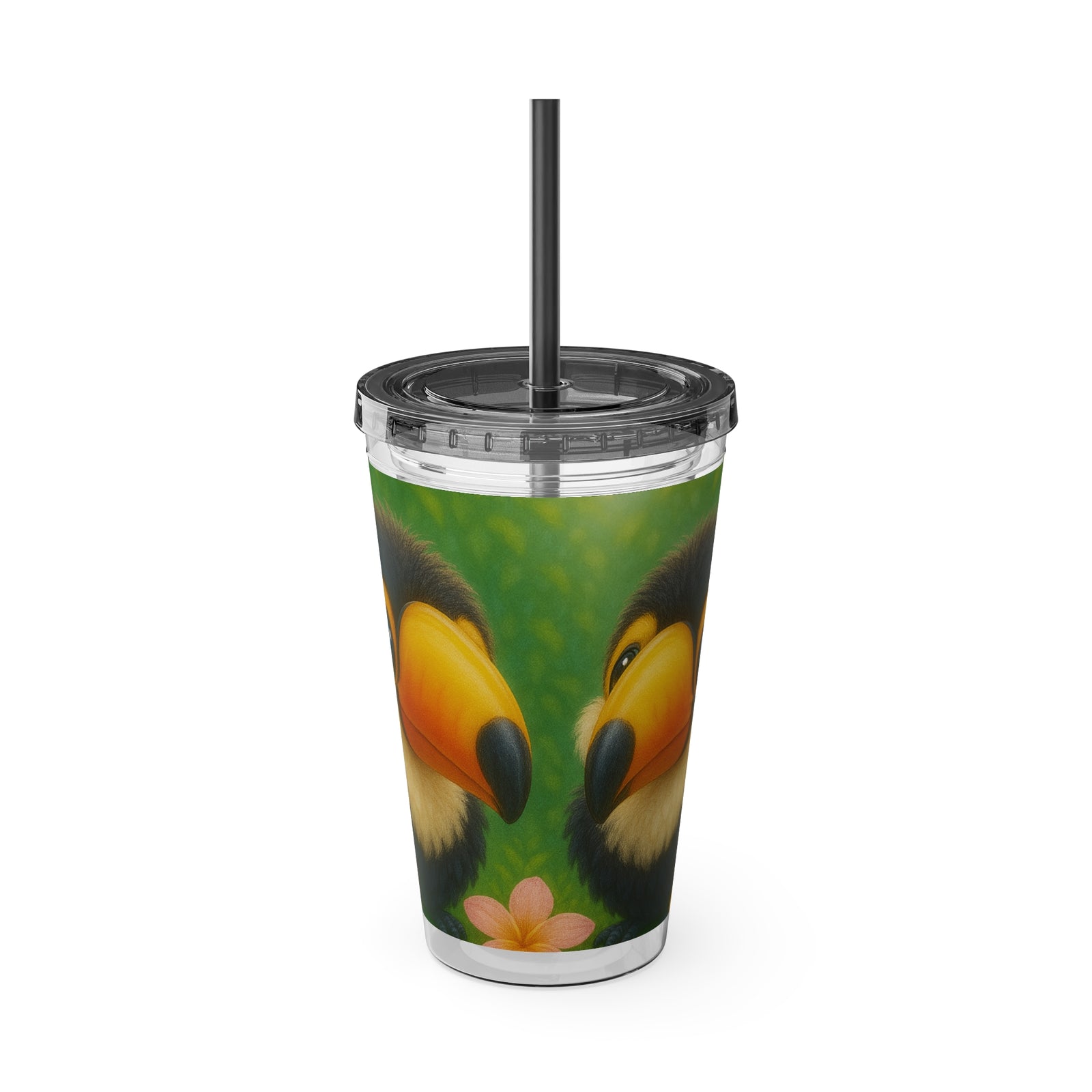 Tropical Tumbler with Straw | 16oz Colorful Travel Cup / Baby Toucans