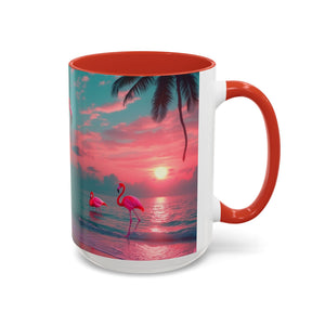 Accent Coffee Mug (11, 15oz), Neon Flamingos at Night / Various Colors