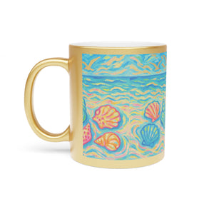 Tropical Metallic Mug, Silver - Glow Beach Seashells
