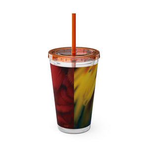 Tropical Tumbler with Straw | 16 oz: Parrot Macaw Feathers