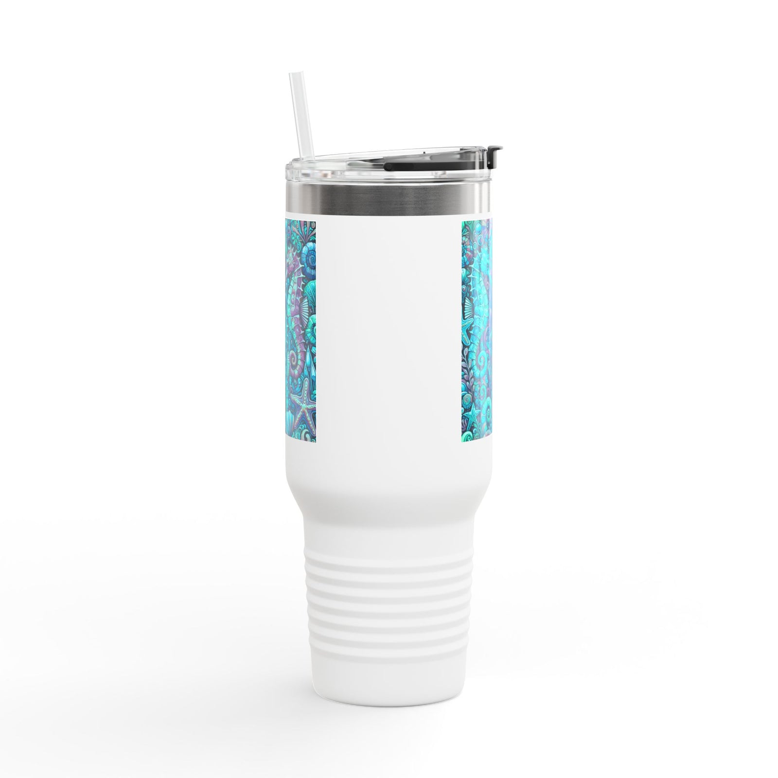 Insulated Travel Mug, 40oz / Seahorses, Turquoise - Perfect for Outdoor Adventures