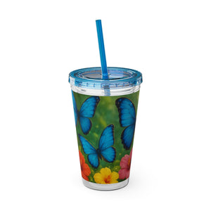 Tropical Tumbler with Straw | 16 oz : Morpho Butterflies Flight