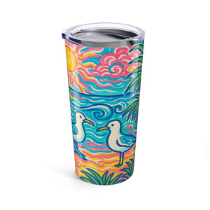 20oz Tropical Glossy Tumbler, Stainless Steel / Tropical Beach Seagulls