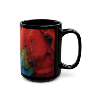 Black Coffee Mug - Colorful Macaw Parrot Feathers