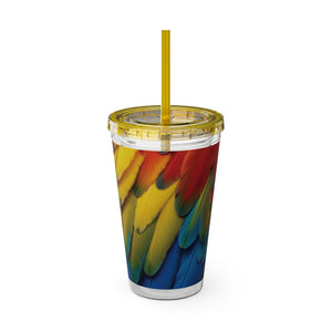 Tropical Tumbler with Straw | 16 oz: Parrot Macaw Feathers