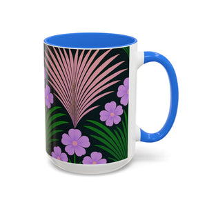 Accent Color Coffee Mug, Many Colors - 11oz & 15oz / Midnight Hibiscus Deco, Purple