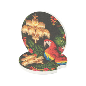 Tropical Parrot Soapstone Car Coaster — Vintage Chandelier & Jungle Floral Design