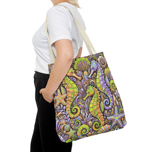 Seahorse Trio Tote Bag, Yellow & Purple - 3 Sizes