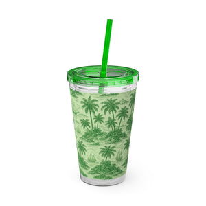 Tropical Tumbler with Straw | 16 oz: Faraway Toile/Green