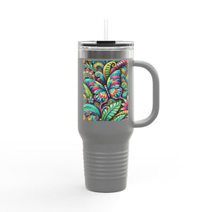 Insulated Travel Mug, 40oz / Rainforest Butterfly Pop - Perfect for Outdoor Adventures