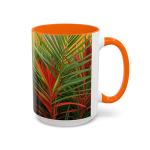 Accent Coffee Mug (11, 15oz), 8 Colors - Red Flame Palm