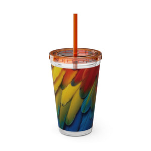 Tropical Tumbler with Straw | 16 oz: Parrot Macaw Feathers